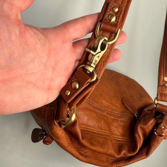 Vintage SABINA NEW YORK Tan Brown Leather Crossbody Bag Foldover Zip Top EUC - Picture 7 of 15